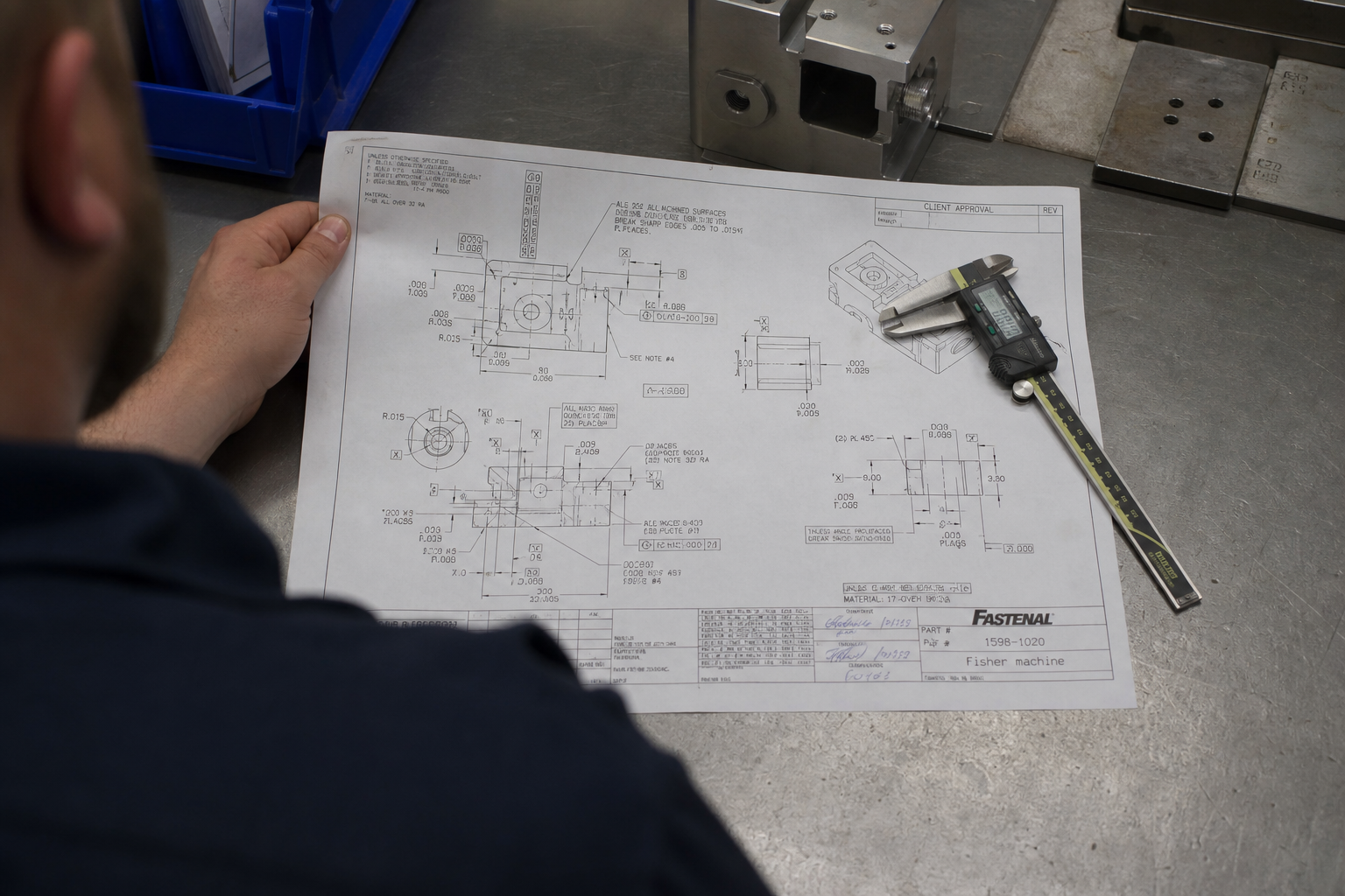 Quoting process with calipers and drawing